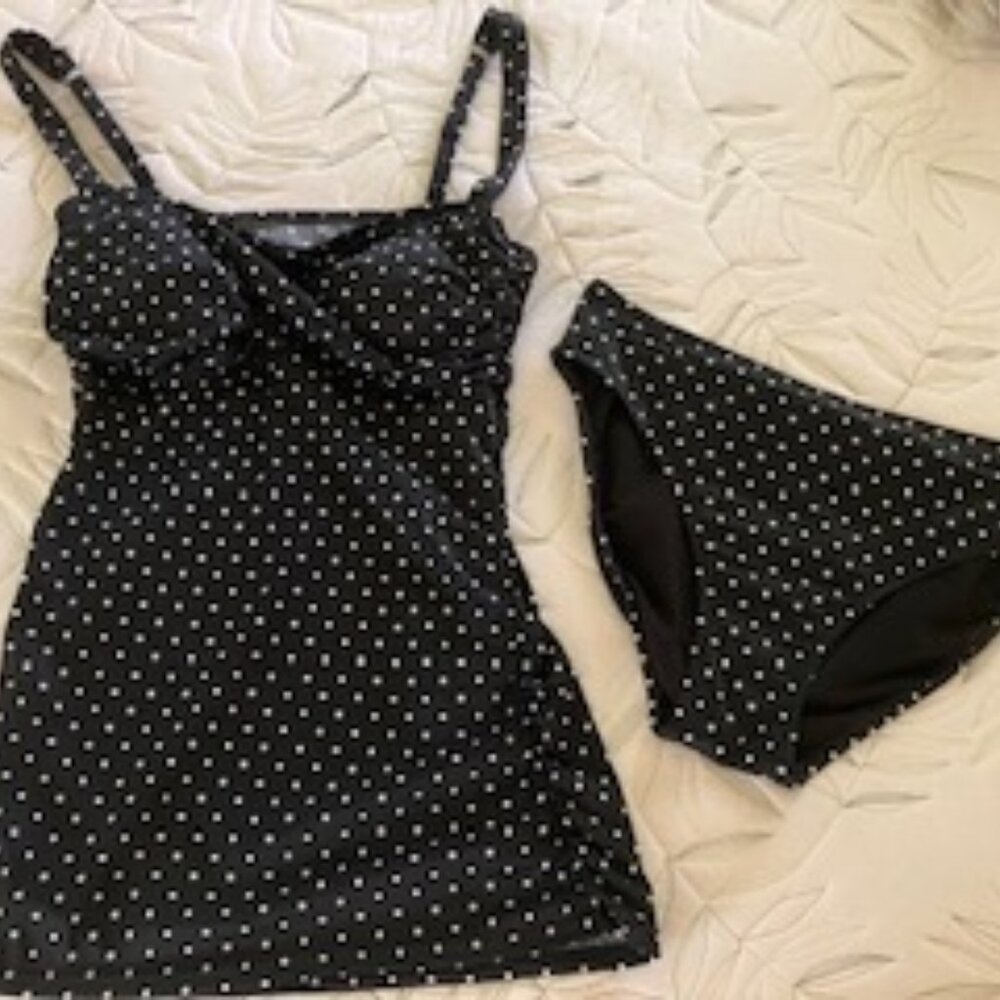 Jantzen Black and White Polka Dot Bandeau Style Tankini Swim Suit Size 8
